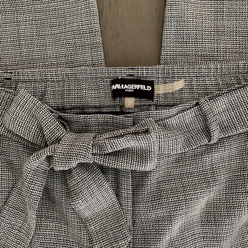 Karl Lagerfeld Gray Textured Tie-Waist Trousers - Picture 3 of 3
